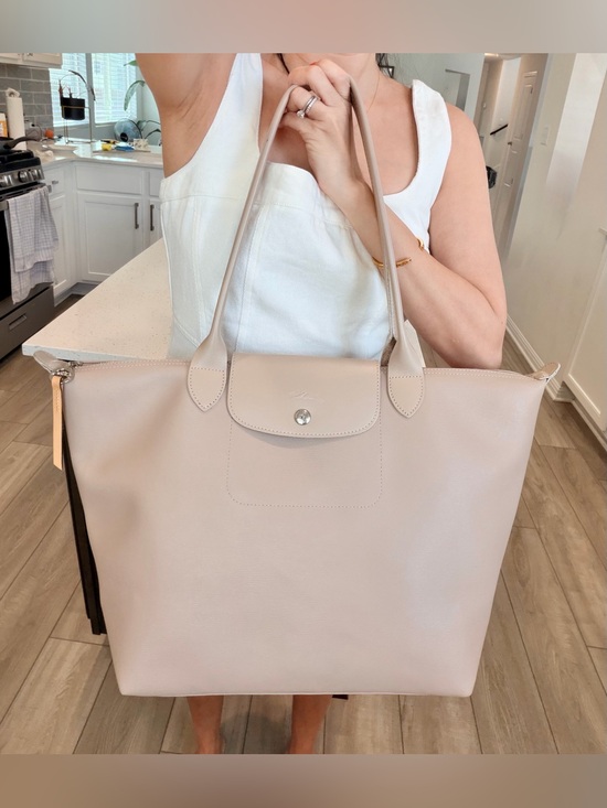 Longchamp Handbags - Auth LONGCHAMP Large Le Pliage City Coated Canvas Taupe Tote Bag